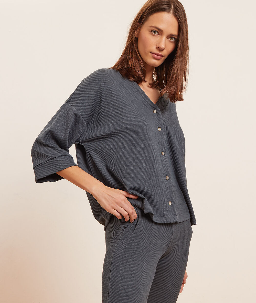 Chemise de pyjama manches courtes marine.