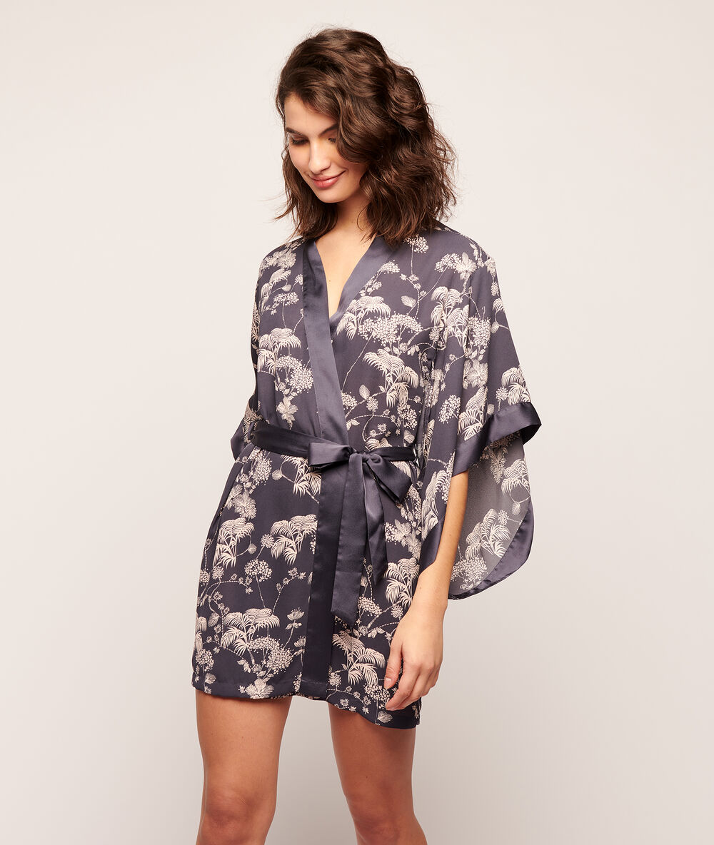 Kimono imprimé fleuri imp fd marine.