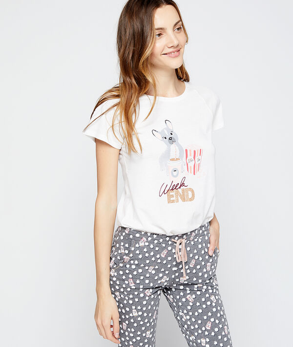 T-shirt imprimé chien "week-end" ecru.
