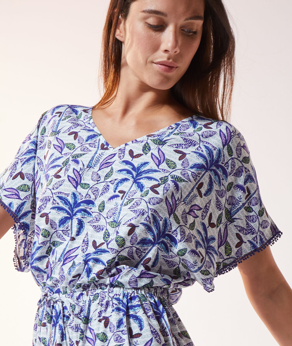 Chemise de nuit imprimée bleu.
