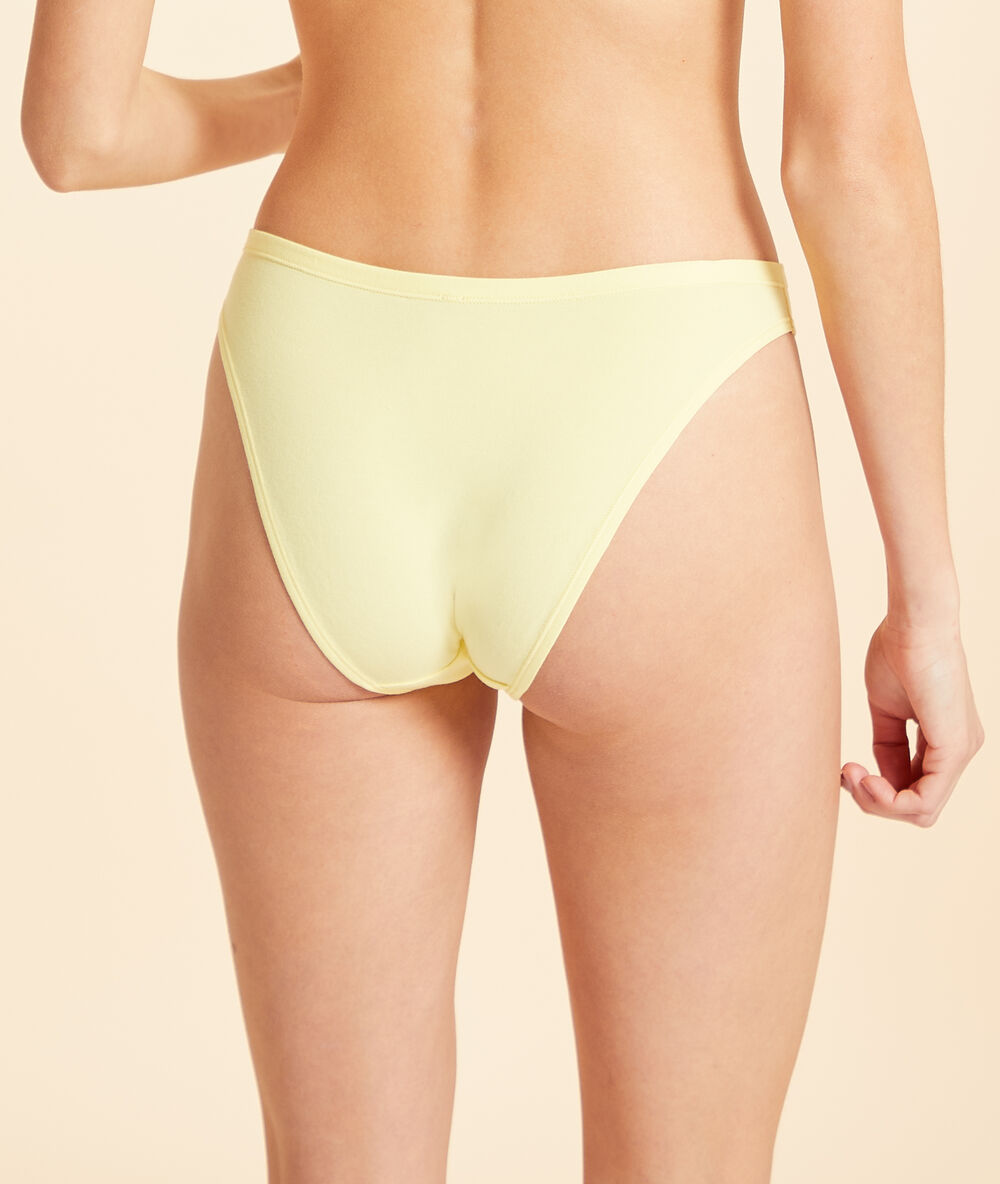Culotte high leg en coton bio extensible jaune acidule.