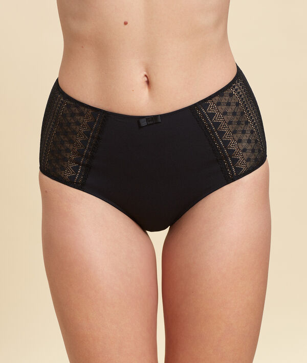 Culotte taille haute en microfibre et dentelle Culotte taille haute en microfibre et dentelle;${refinementColor}
