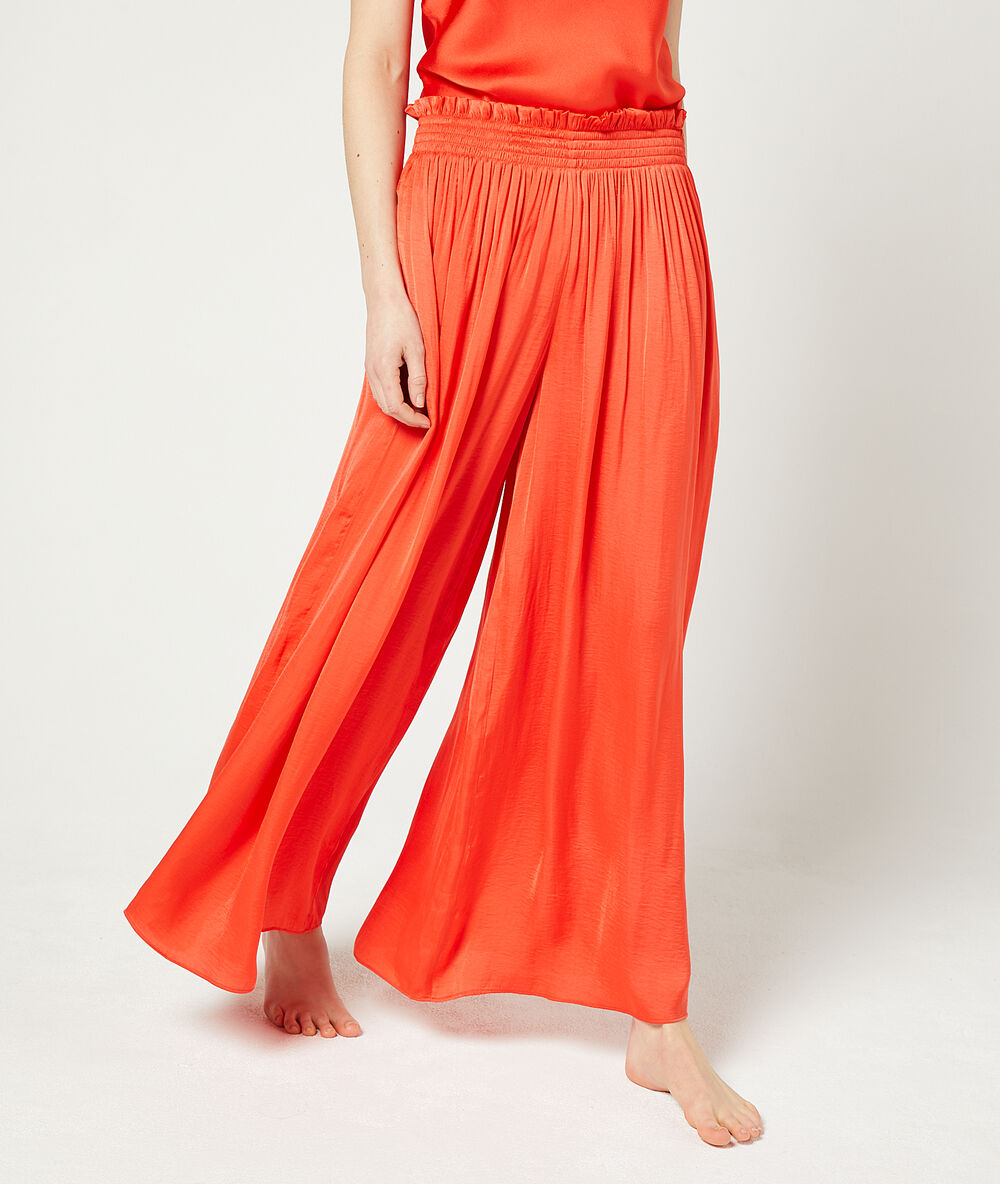 Pantalon ample ceinture smockée vermillon.