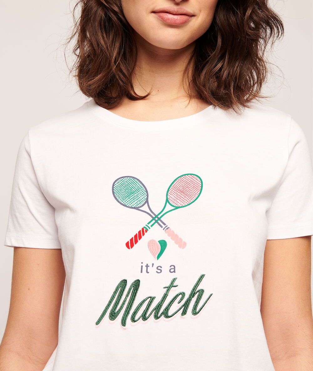T-shirt imprimé raquettes "it's a match" ecru.