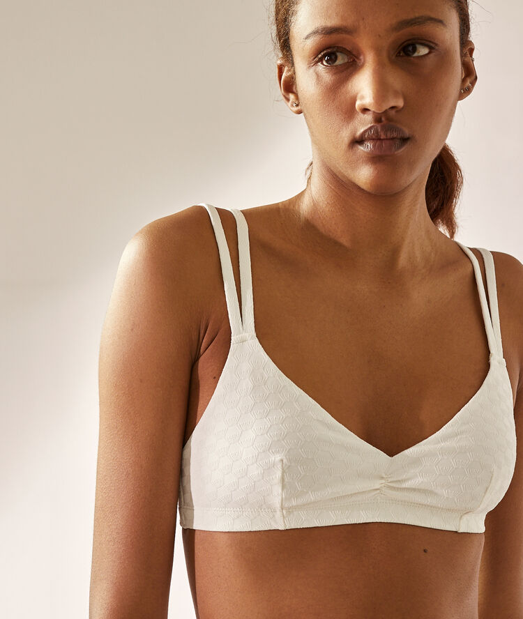 Haut de maillot de bain triangle, texturé ecru.