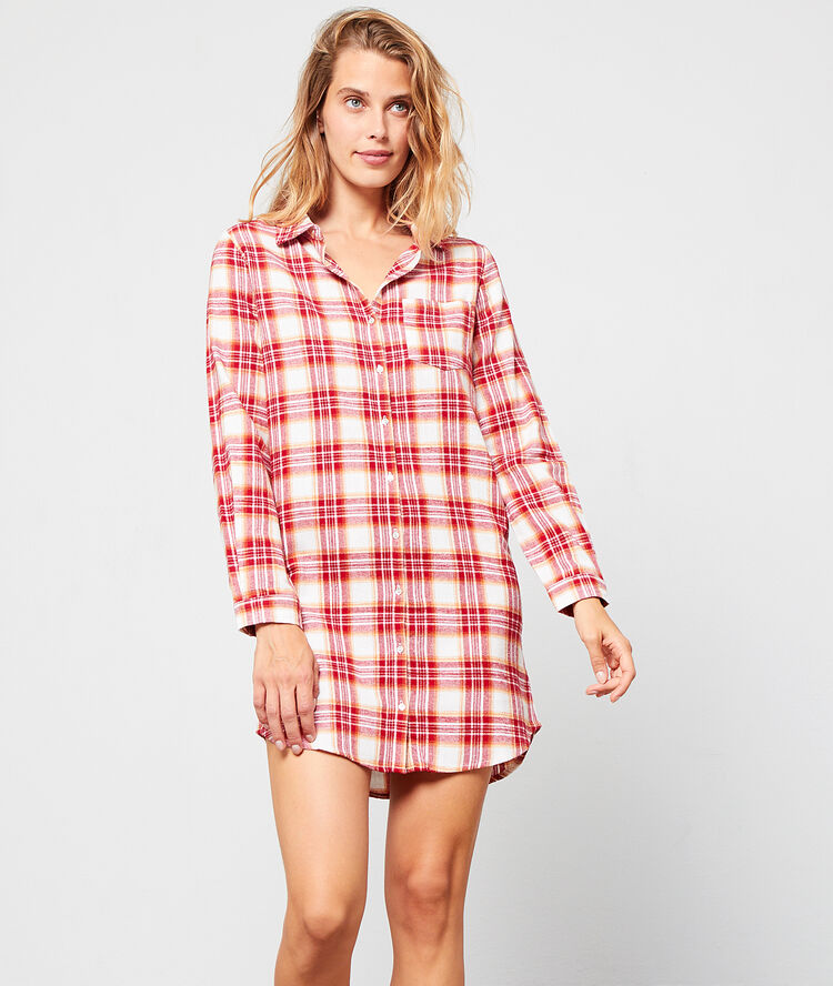 Chemise de nuit à carreaux en coton terracotta.