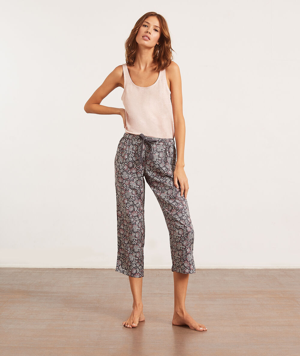 Pantalon de pyjama imprimé fleurs anthracite.
