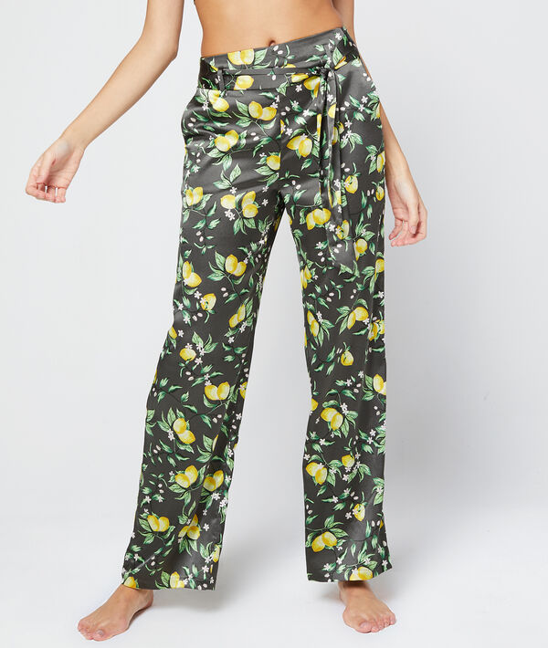 Pantalon large ceinturé en satin imprimé Pantalon large ceinturé en satin imprimé