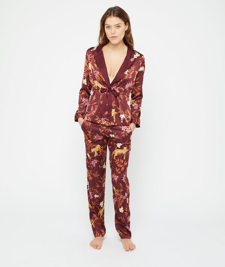 Chemise de pyjama imprimé léopard bordeaux grenat.