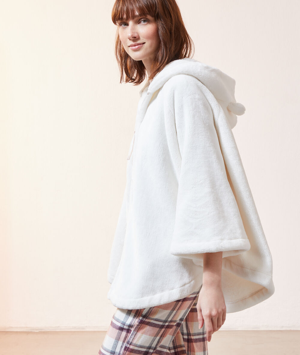 Poncho polaire chat ecru.