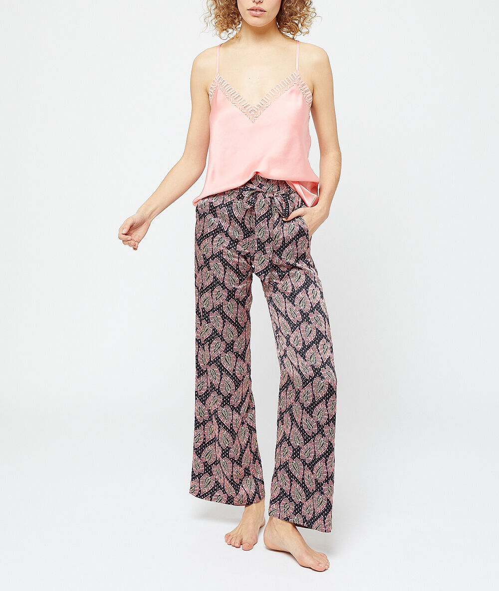 Pantalon satiné imprimé violet.