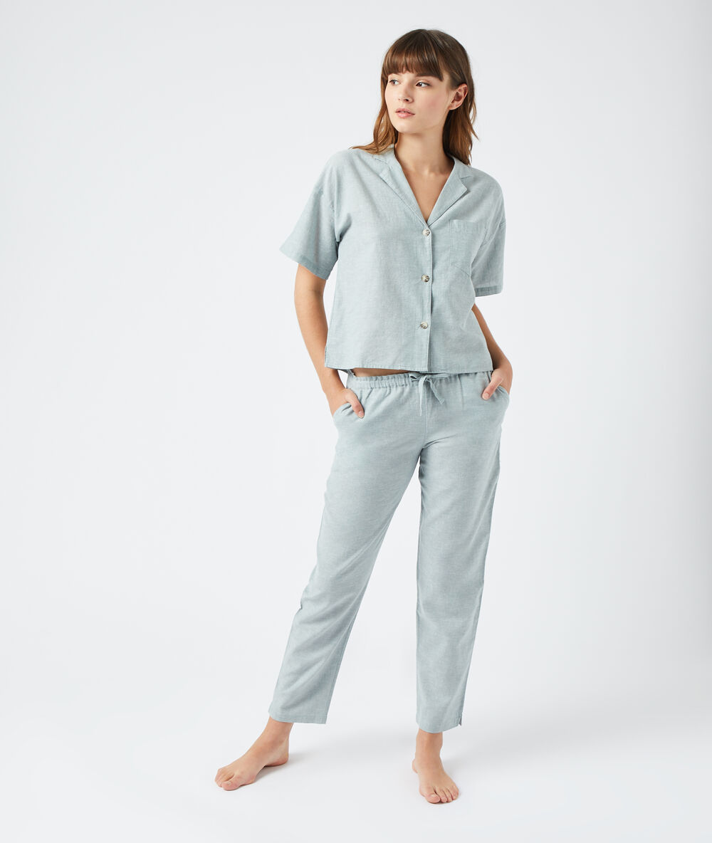 Pantalon à nouer celadon.