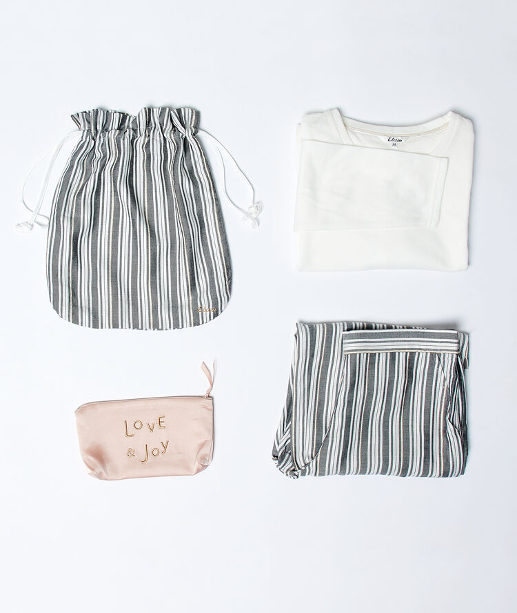 Ensemble pyjama avec trousse et pochon ecru.