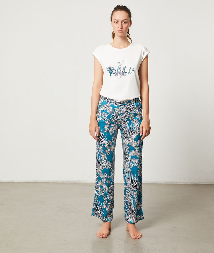 Pantalon imprimé bleu canard.