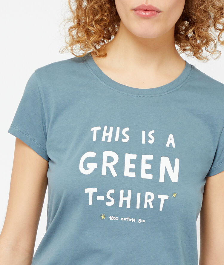 T-shirt "this is a green t-shirt" bleu.