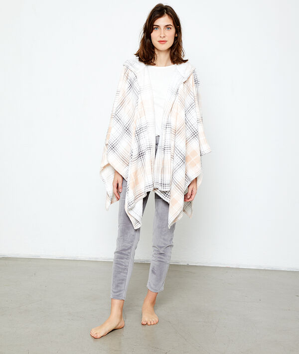 Poncho à carreaux ecru.