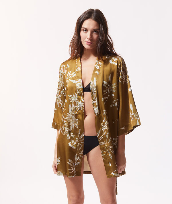 Kimono satiné imprimé fleuri Kimono satiné imprimé fleuri;${refinementColor}