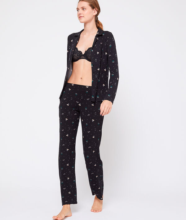 Chemise imprimée en viscose éco-responsable noir.