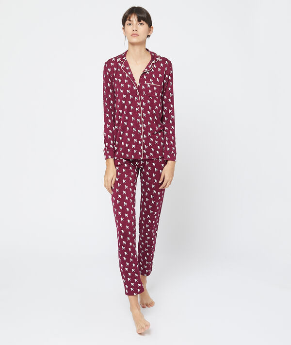 Chemise pyjama d'homme imprimé caniche bordeaux.