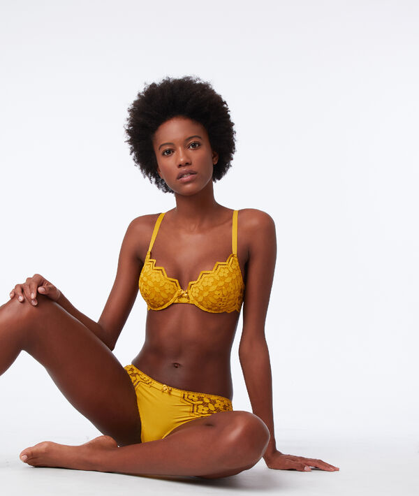 Cheeky dentelle et microfibre jaune.