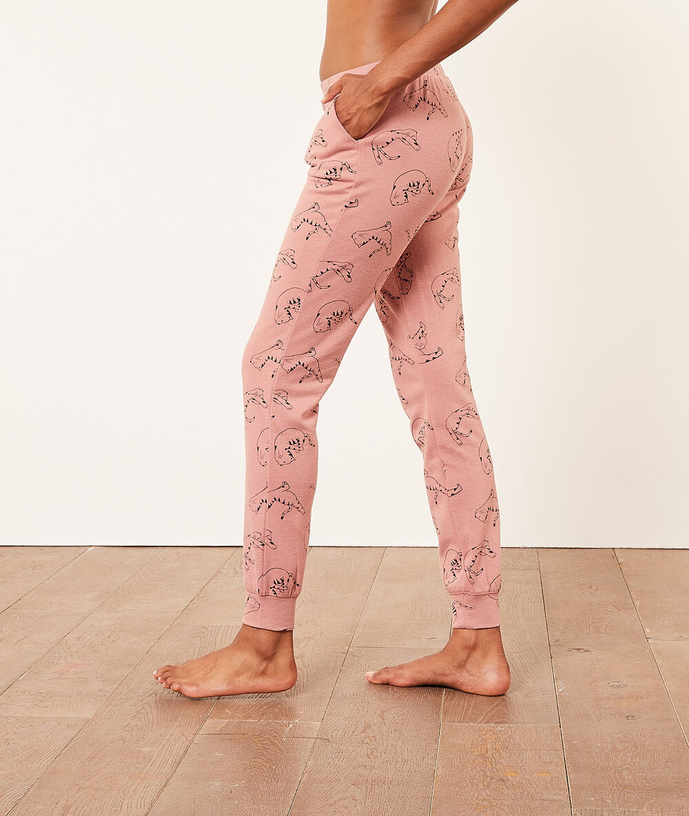Pantalon de pyjama imprimé chats rose.