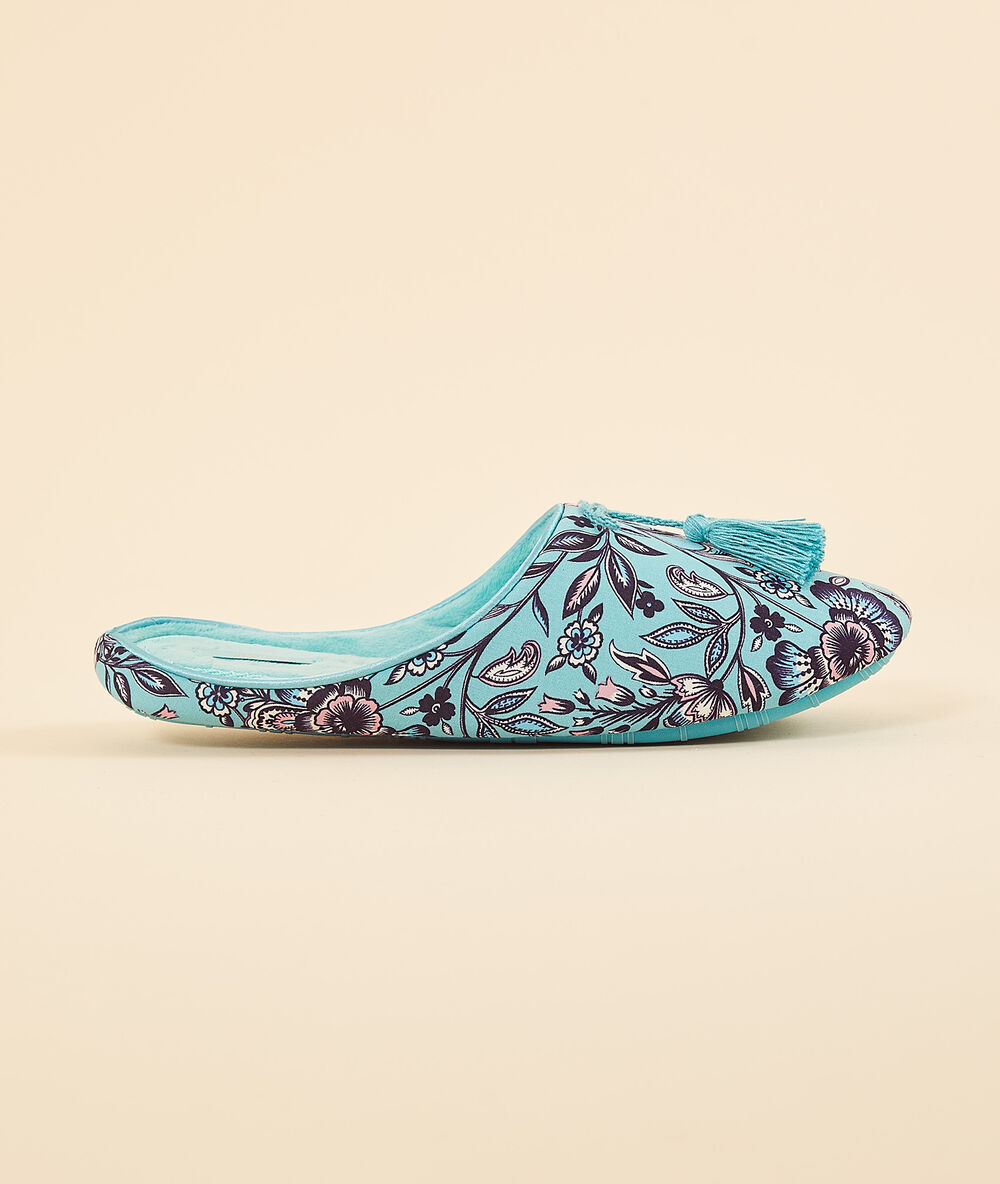 Chaussons mules imprimés bleu lagon.