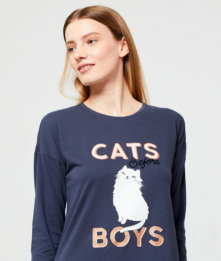 Nuisette imprimée "cats before boys" bleu.