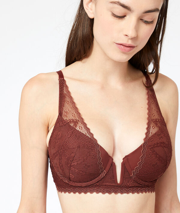 Soutien-gorge n°6 - triangle naturel en dentelle marron.