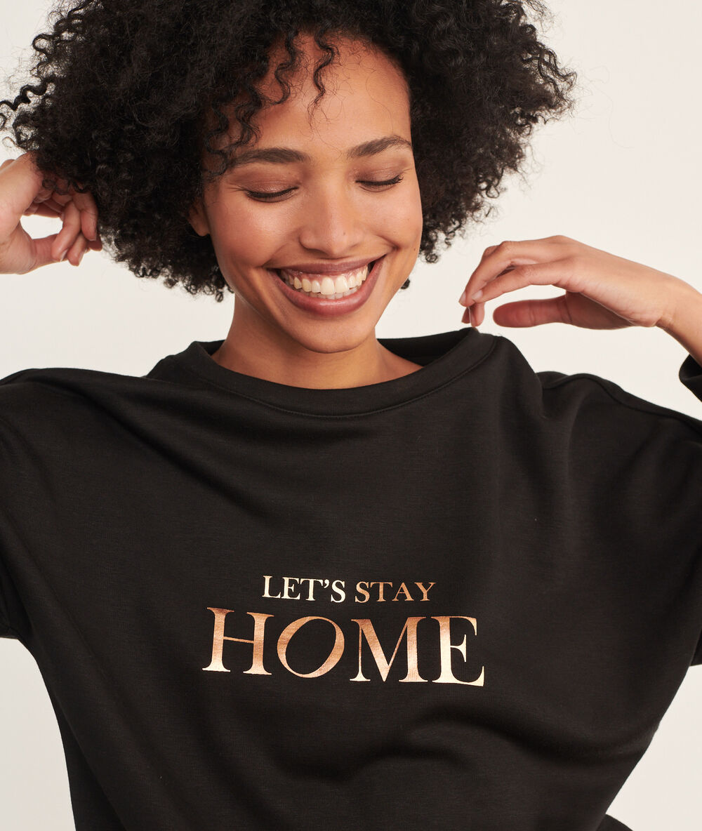 Top manches longues "let's stay home" noir.