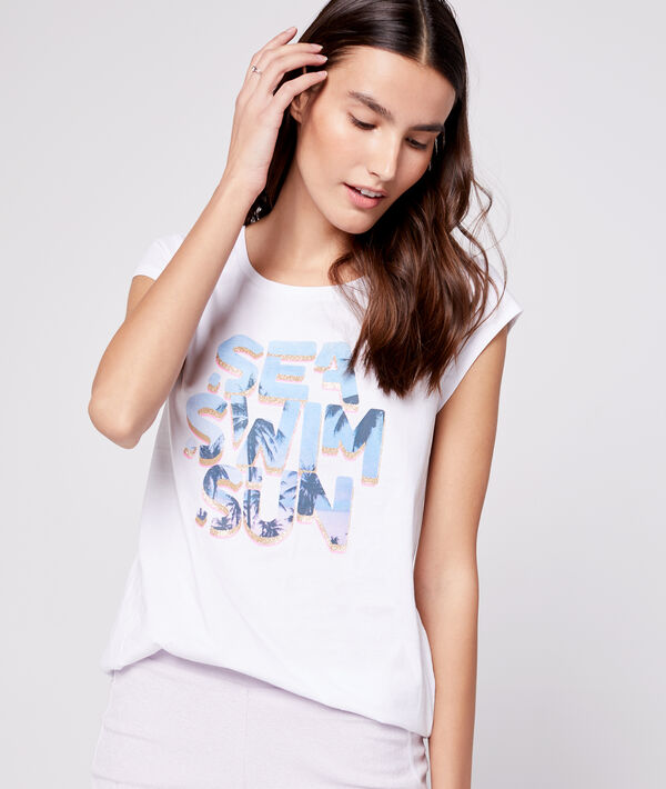 T-shirt "sea, swim, sun" 100% coton ecru.