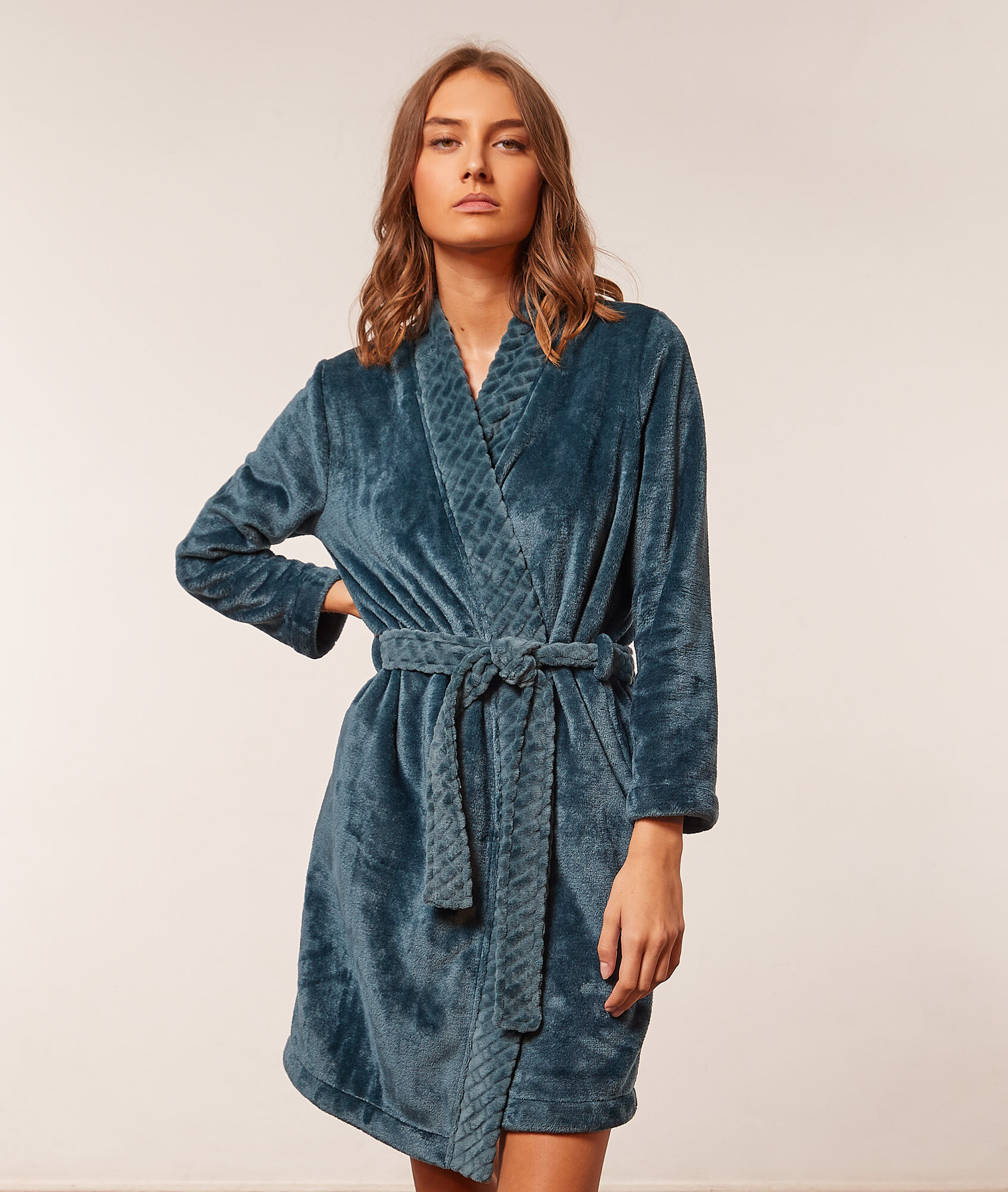 Déshabillé en polaire - Oxine - XS - Bleu - Femme - Etam