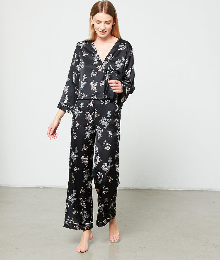 Pantalon satiné imprimé noir.