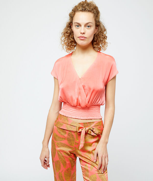 Top court satiné taille smockée Top court satiné taille smockée;${refinementColor}
