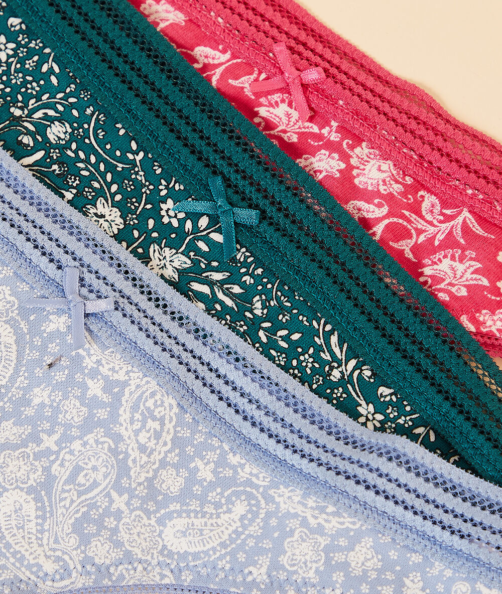 Lot de 3 tangas imprimés avec dentelle prune.