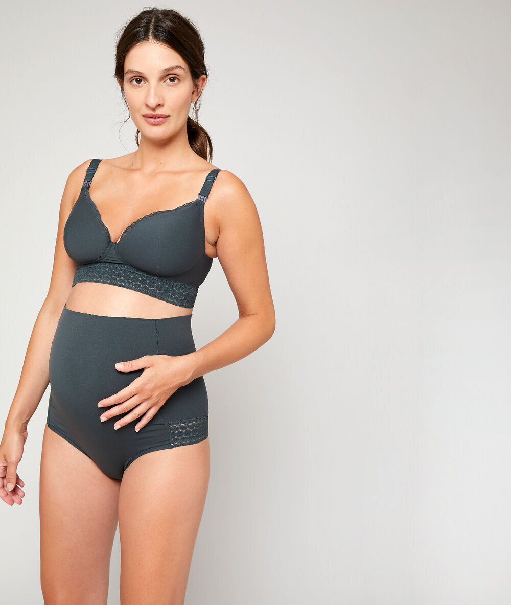 Culotte taille haute ceinture rabattable kaki.