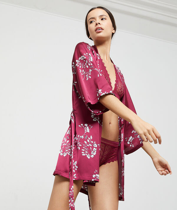 Kimono satiné imprimé fleuri Kimono satiné imprimé fleuri
