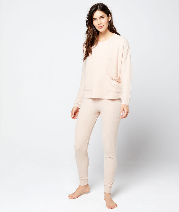 Pantalon maille douce rose.