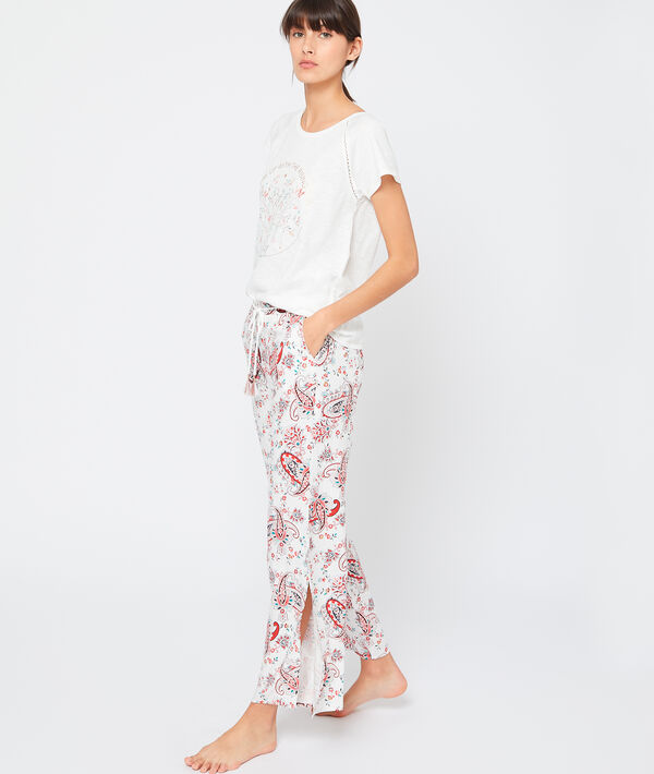 Pantalon imprimé cachemire ecru.