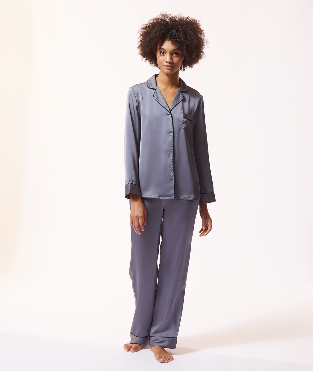 Chemise pyjama d'homme satinée bleu.
