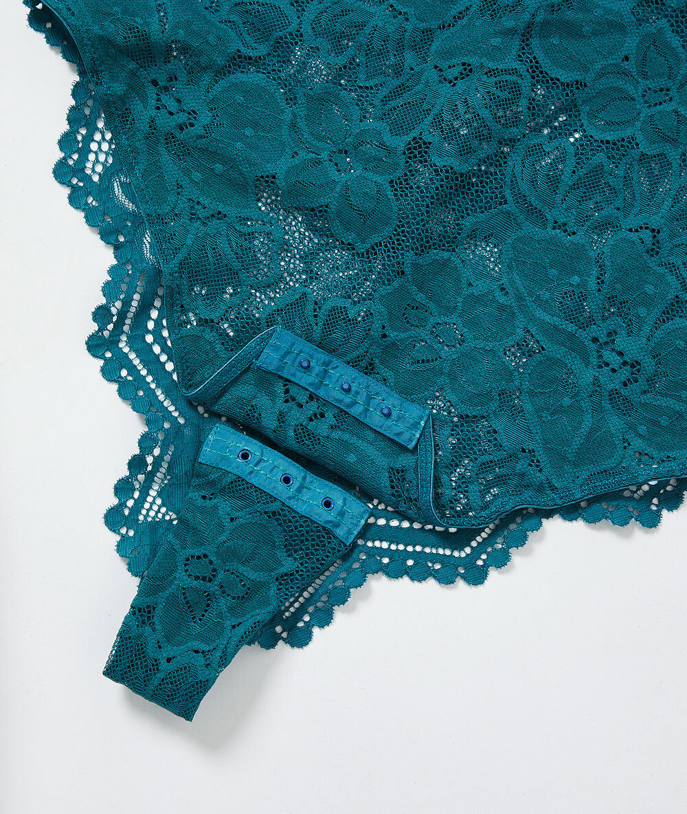 Body en dentelle florale bleu vert.