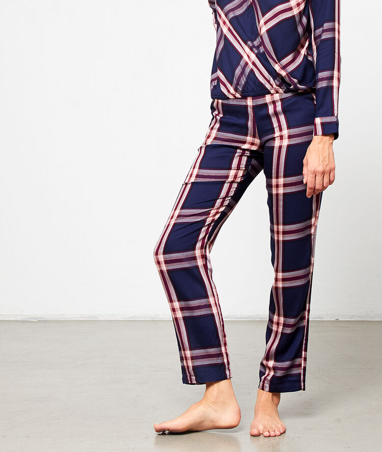Pantalon imprimé bleu.