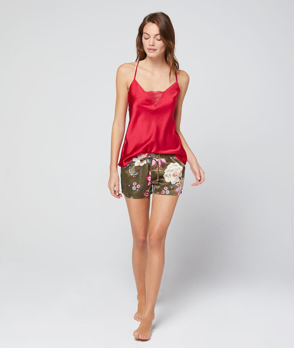 Short satin imprimé kaki.