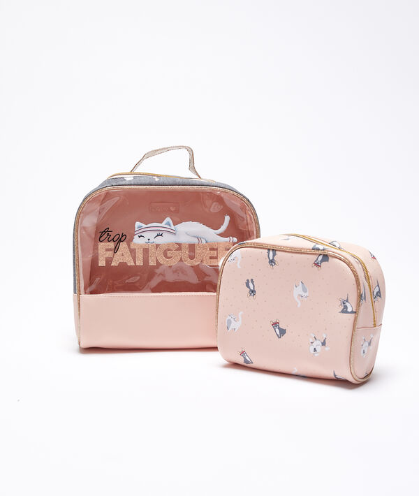 Trousse chat "trop fatiguée" rose.