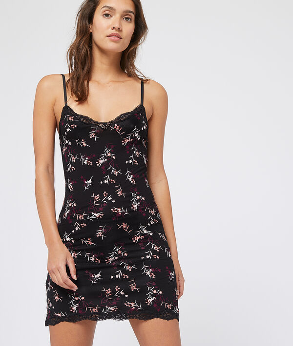Nuisette imprimé fleuri décolleté dentelle Nuisette imprimé fleuri décolleté dentelle