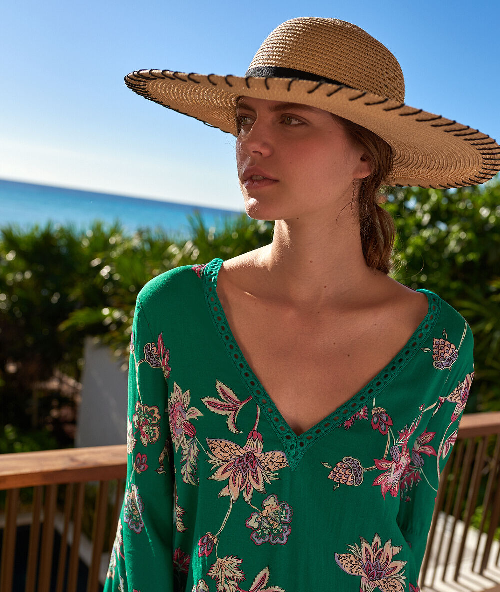 Robe de plage, dos ouvert multicolore.