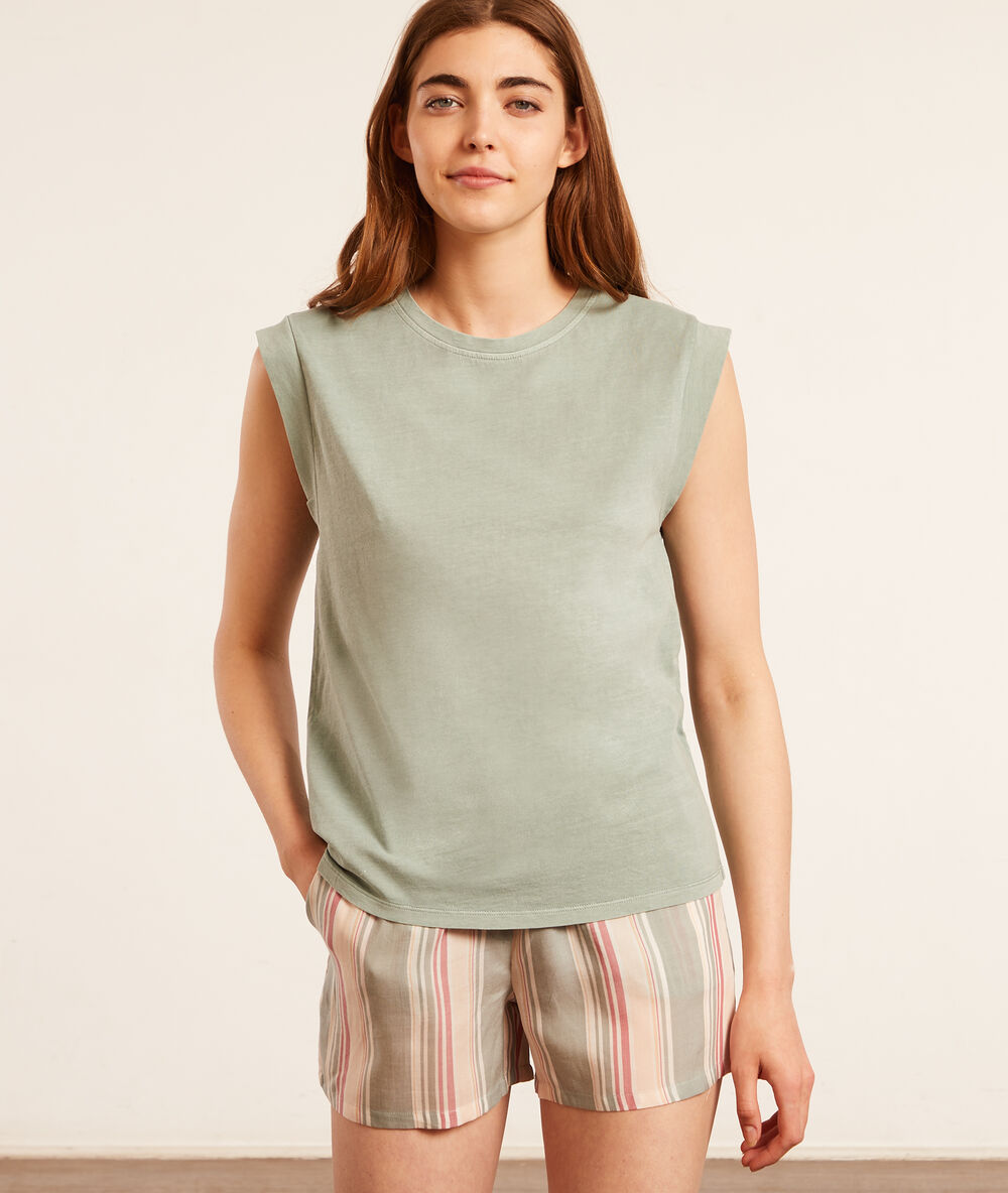 Short de pyjama rayé celadon.