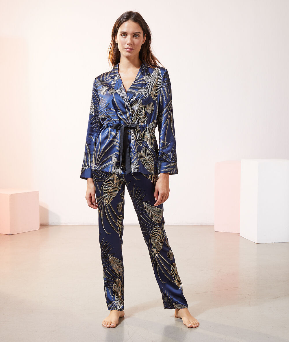 Chemise de pyjama ceinturée marine.