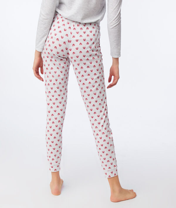 Pantalon imprimé cœur gris clair.