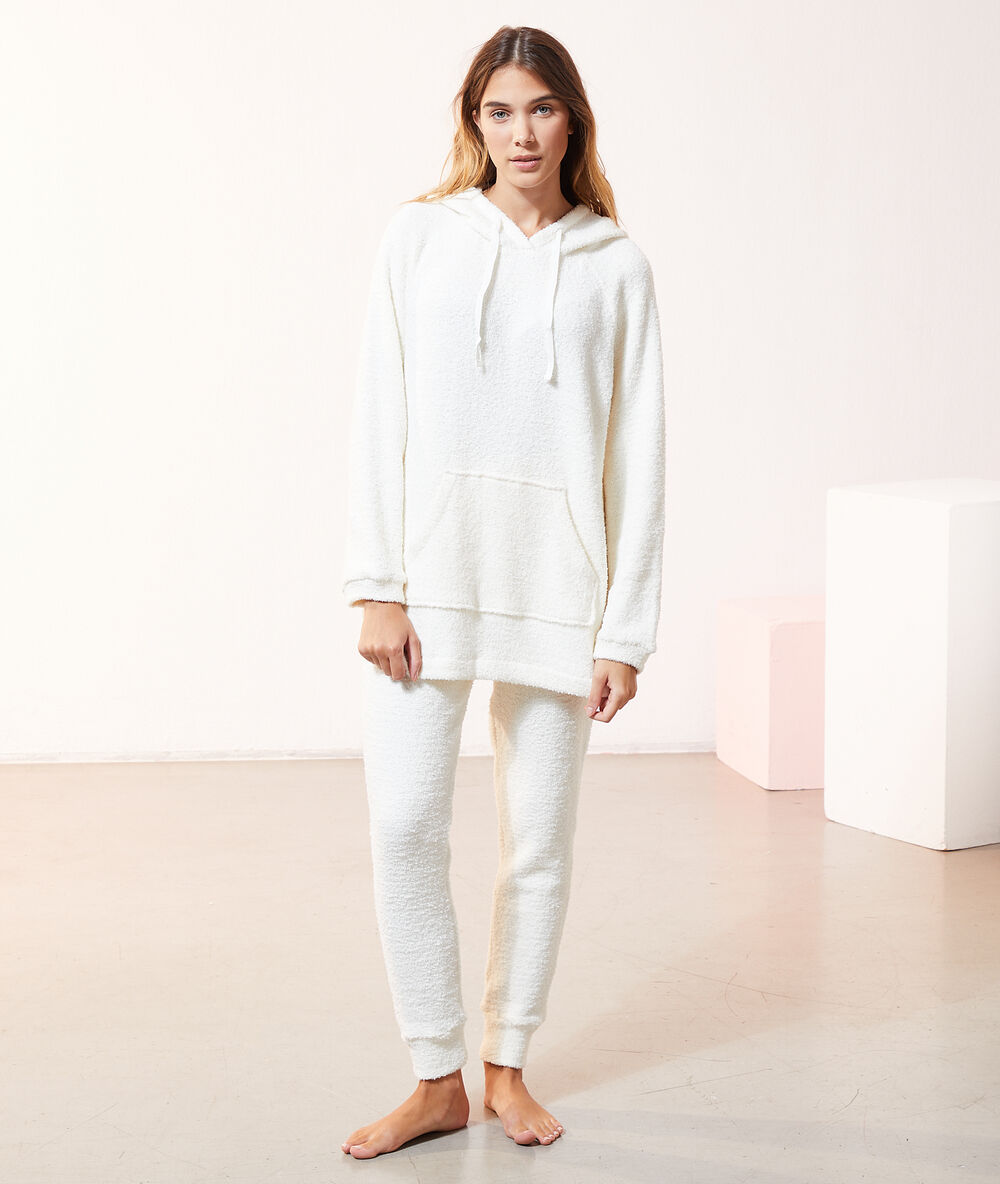 Sweatshirt à capuche loungewear ecru.