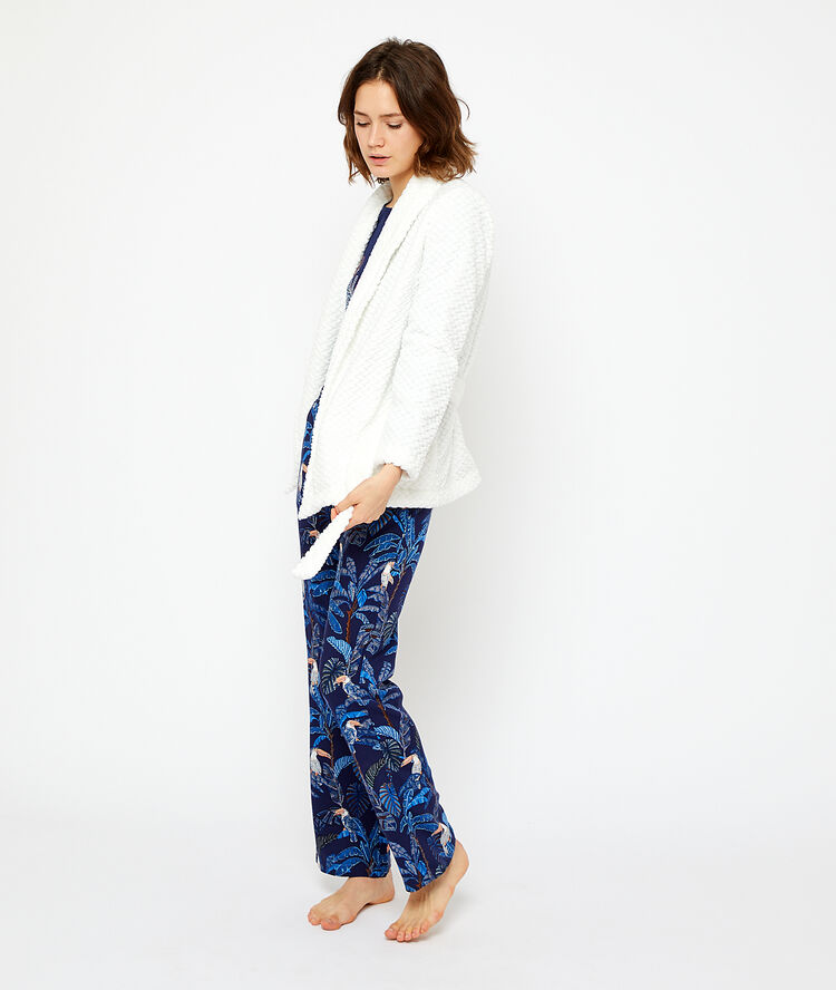 Veste homewear en fausse fourrure ecru.